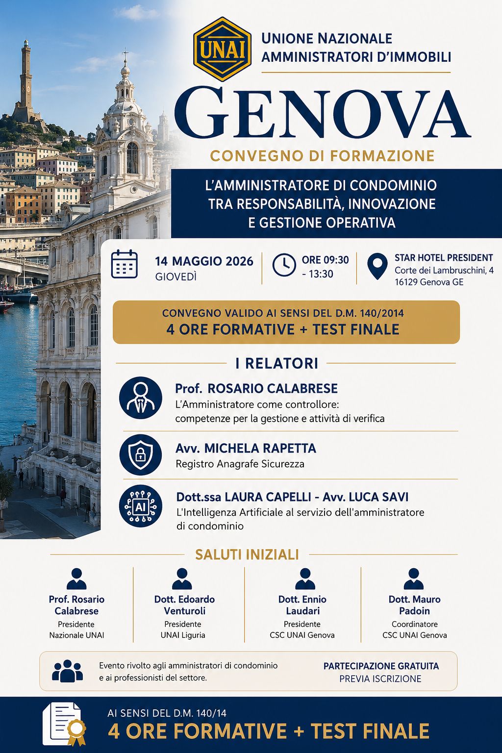 Locandina Convegno UNAI Genova — 14 maggio 2026