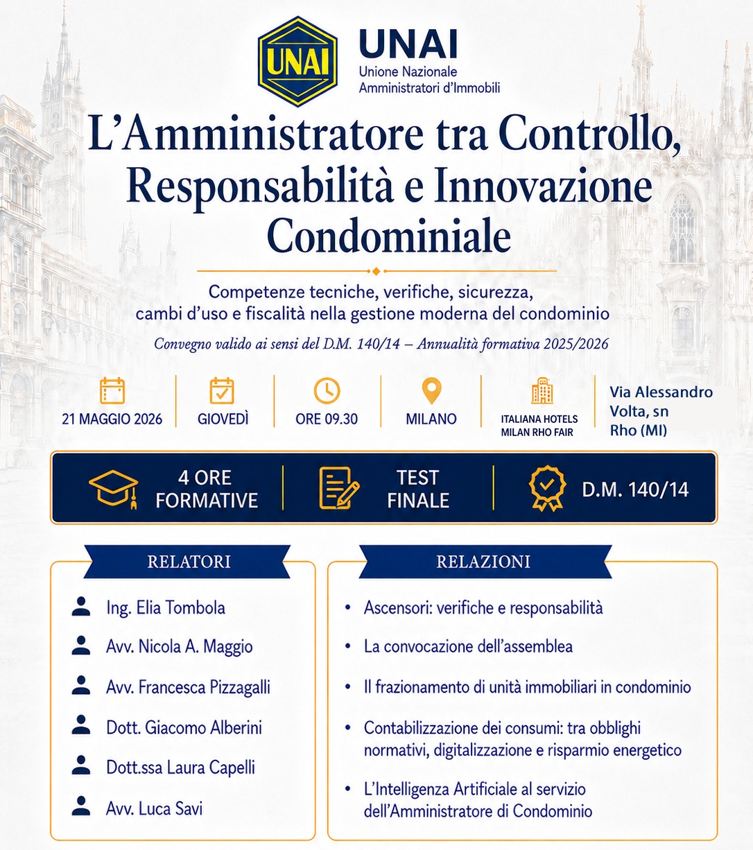 Locandina Convegno UNAI Milano — 21 maggio 2026