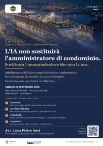 Locandina L'IA non sostituirà l'amministratore di condominio — UNAI Bari